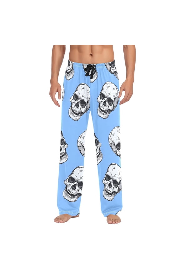 Men's Pajama Pants Skeleton Skull Head Cotton Long Sleepwear Lounge Pants M