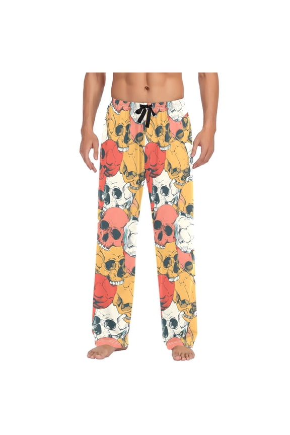 Men's Pajama Pants Skull Head Hand Drawn Cotton Long Sleepwear Lounge Pants S