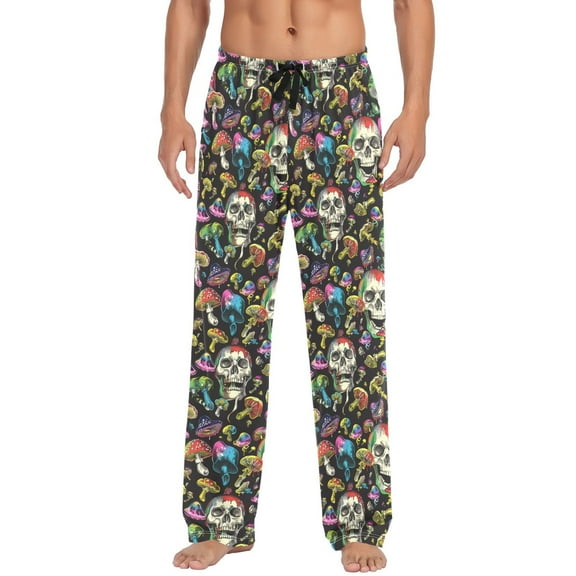 Men's Pajama Pants Skull Rainbow Mushrooms Cotton Long Sleepwear Lounge Pants XL
