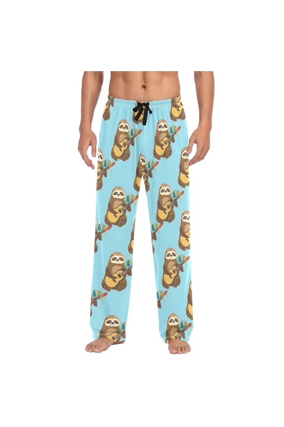 Men's Pajama Pants Sloth and Guitar Cotton Long Sleepwear Lounge Pants XL