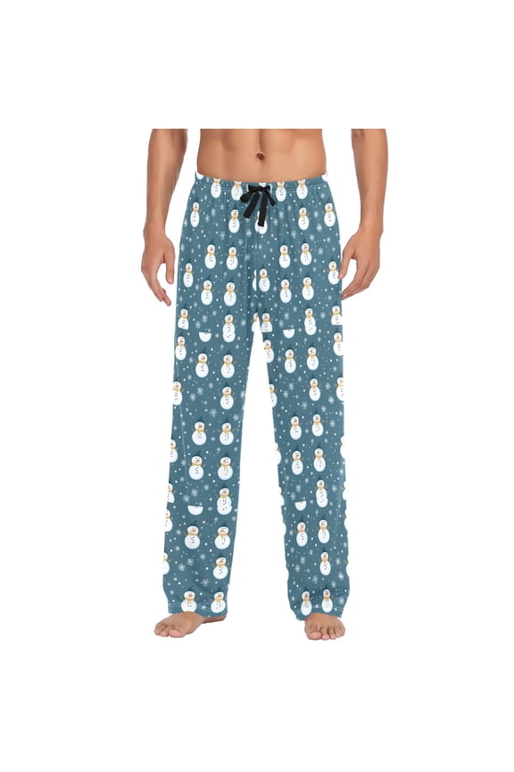 Men's Pajama Pants Snowflake and Snowman Christmas Cotton Long Sleepwear Lounge Pants XL