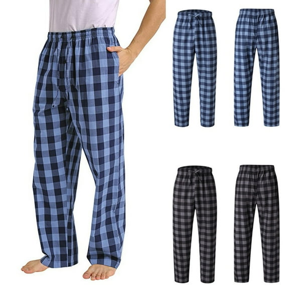 Men's Pajama Pants Soft Plaid Lounge Sleepwear Pants Elastic Waist PJ Pants with Pockets