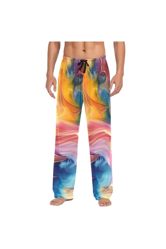 Men's Pajama Pants Tie Dye Liquid Cotton Long Sleepwear Lounge Pants M