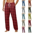 thumbnail image 1 of Men's Pajama Pants Ultra Lightweight Plaid Pjs Bottoms Sleepwear Bottom Pants with Pocket Drawstring Wide Leg Stright Sleep Pants (1-Red, X-Large), 1 of 7