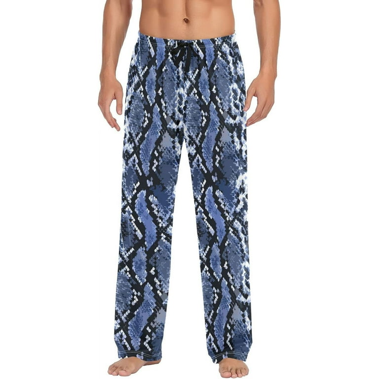 Men s Pajama Pants with Pockets Sleepwear Lounge Pants Stretch Casual Blue Snake Skin 14