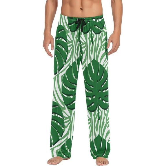 Men's Pajama Pants with Pockets Sleepwear Lounge Pants Stretch Casual Green Monstera Palm Tree Leaves