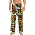 thumbnail image 1 of Men's Pajama Pants with Pockets Sleepwear Lounge Pants Stretch Casual Happy Halloween White Black Yellow Orange Letters, 1 of 7