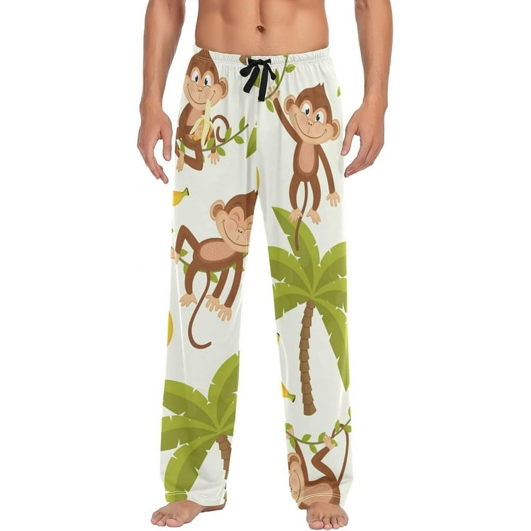 Men s Pajama Pants with Pockets Sleepwear Lounge Pants Stretch Casual Monkey on Palm Tree Banana Walmart