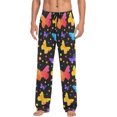 thumbnail image 1 of Men's Pajama Pants with Pockets Sleepwear Lounge Pants Stretch Casual Rainbow Butterflies Black, 1 of 6