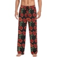 thumbnail image 1 of Men's Pajama Pants with Pockets Sleepwear Lounge Pants Stretch Casual Red Poppies Flowers Black, 1 of 6