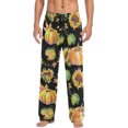 thumbnail image 1 of Men's Pajama Pants with Pockets Sleepwear Lounge Pants Stretch Casual Thanksgiving Pumpkins and Sunflowers, 1 of 7