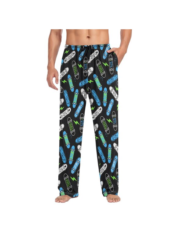 Men's Pajama Pants with Skateboard Lightning Print Large