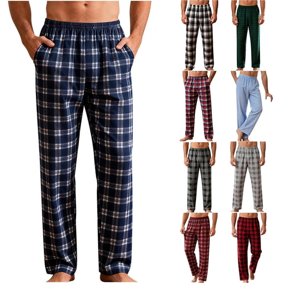 Men's Pajama Plaid Pj Bottoms Loungewear with Pockets Loose Fit Comfy Soft Lightweight Sleep Pant