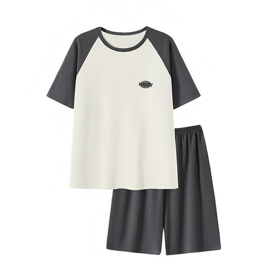 Men's Pajama Set Big and Tall Short Sleeve Comfort Round Neck Sleepwear Shorts Set