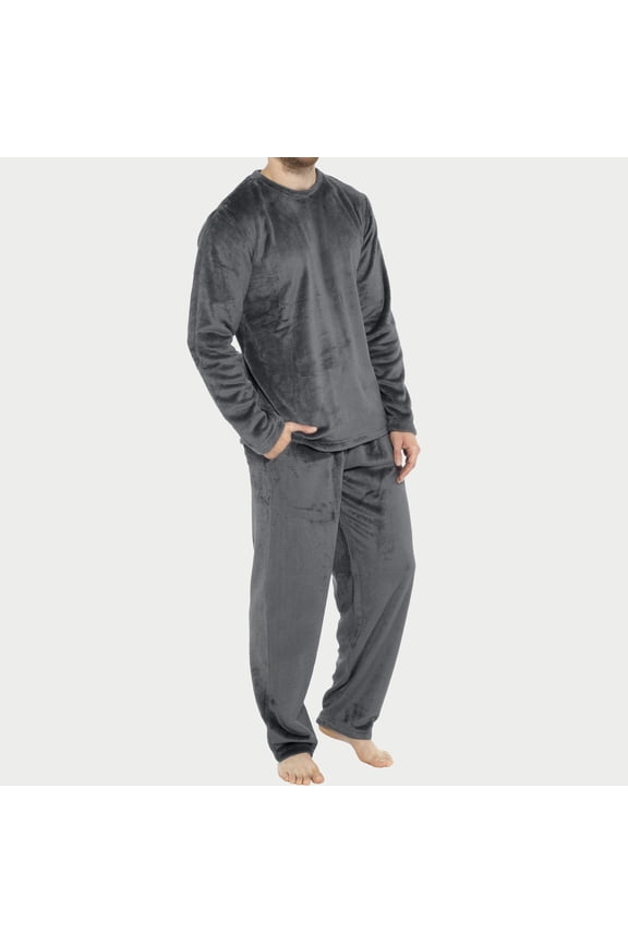 Men's Pajama Set Four Seasons Fashion Leisure Soft Solid Color Long Polyester