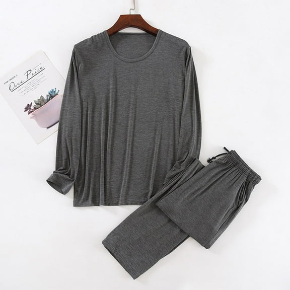 Men's Pajama Set Men Fashion Pajama Casual Round-Neck Long Sleeve Pants Set Sleepwear Men Lounge Set Sleep Sets for Men Pyjamas Set for Men Mens Sleepwear