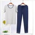 thumbnail image 1 of Men's Pajama Set Men Fashion Pajama Solid Casual Round-Neck Short Sleeve Pants Set Sleepwear Men Lounge Set Sleep Sets for Men Pyjamas Set for Men Mens Sleepwear, 1 of 3
