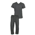 thumbnail image 1 of Men's Pajama Set Plaid Super Soft 2pcs Short Sleeve Top & Bottom Cozy Lounge Set, Black Check Grey, L, 1 of 2