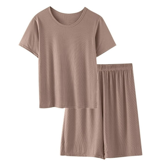 Men's Pajama Set Thin Solid Color Round Neck Short Sleeve T-shirt Short Pants Pajamas Sets Ice Silk Pajama 2 Piece