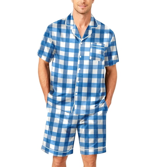 Men's Pajama Sets 2 Pieces Button Turn Down Collar T Shirts and Comfort Waist Pull On Polka Dots Shorts, XL