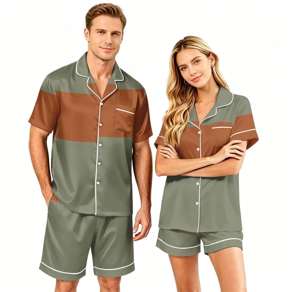 Men's Pajama Sets Button Up Pajamas for Women Matching Pj Set Women Plaid Button Down Soft Cooling Sleepwear with Pockets Women Men Short Sleeve Matching Pajamas Set for Couples Lounge 2Pcs, M