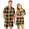 thumbnail image 1 of Men's Pajama Sets Button Up Pajamas for Women Matching Pj Set Women Plaid Button Down Soft Cooling Sleepwear with Pockets Women Men Short Sleeve Matching Pajamas Set for Couples Lounge 2Pcs, Black, L, 1 of 5