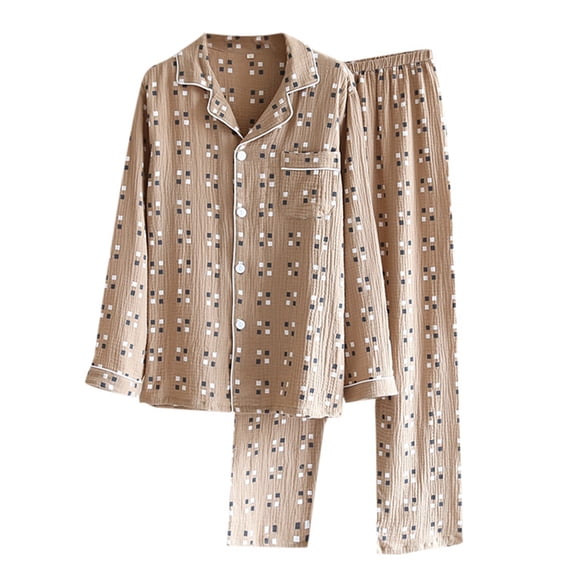 Men's Pajama Sets Casual V Neck Button Printed Long Sleeve Long Pants Set Men Pjs Sets