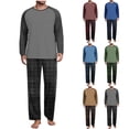 thumbnail image 1 of Men's Pajama Sets Crew Neck Solid Color Long Sleeve Blouse Drawstring Waist Long Pant Men Fashionable Casual Loose Pajama Set Top Pants 2pcs Sets, 1 of 8