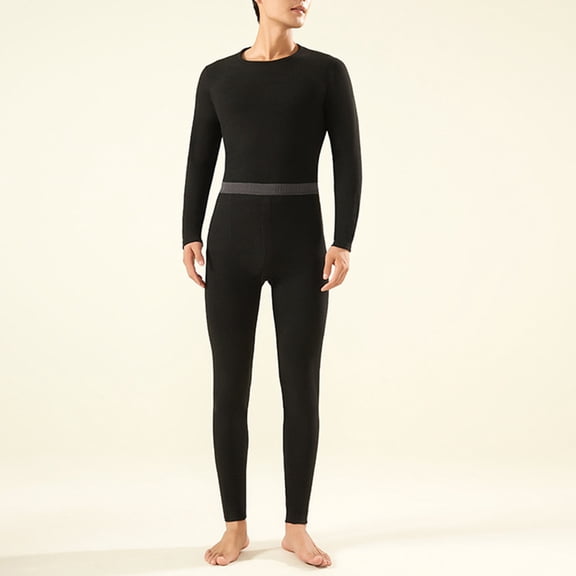 Men's Pajama Sets Crew Neck Solid Color Long Sleeve Blouse Elastic Waist Long Pant Men Casual Lightweight Fashion Indoor Warm Home Pajama Thermal Underwear Sets