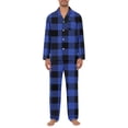 thumbnail image 1 of Men's Pajama Sets Long Sleeve Checked Lounge Wear Set Flannel Pyjamas Plaid Top and Bottoms 2 Piece Winter Cotton Nightwear Blue S, 1 of 4
