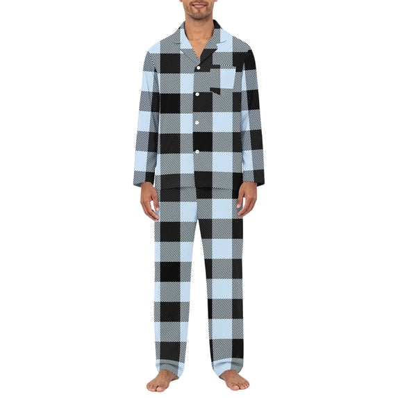 Men's Pajama Sets Long Sleeve Checked Lounge Wear Set Flannel Pyjamas Plaid Top and Bottoms 2 Piece Winter Cotton Nightwear White 3XL