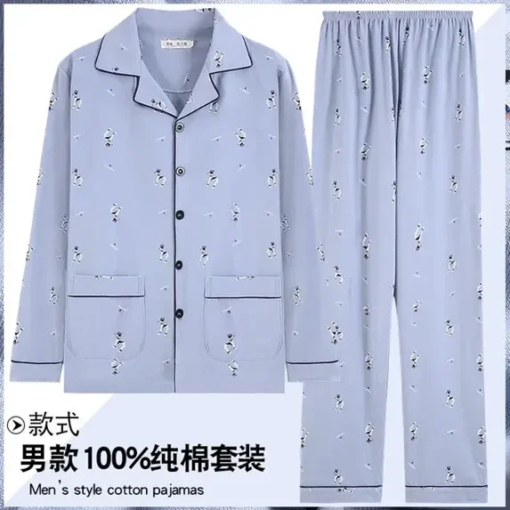 Men‘s Pajama Sets Long Sleeve Cotton Top Pant Sleepwear Soft Autumn Winter Plus Size Loungewear Male Homewear Leisure Outwear