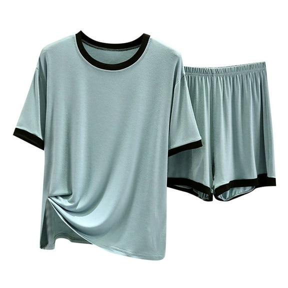 Men's Pajama & Sets & Loungewear Short Sleeved T Shirt Two Piece Summer Thin Loose Casual Shorts Set Can Be Worn At Home