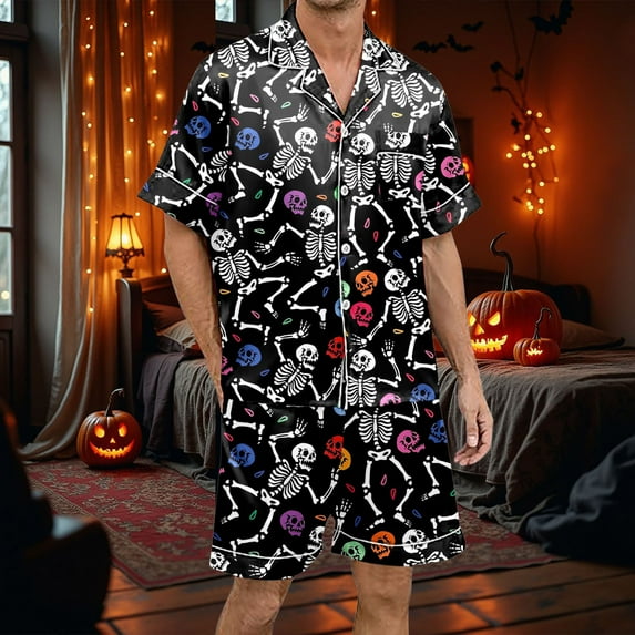 Men's Pajama & Sets & LoungewearCute Casual Short Sleeve Button Shirts and Loose Pants Outfits Comfortable Two Piece Outfit For Relaxation,#25 XL