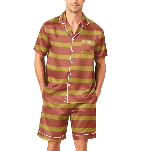 Men's Pajama Sets Satin Short Sleeve Button Down Shirts Shorts Pajamas Casual Short Sets Homewear for Men
