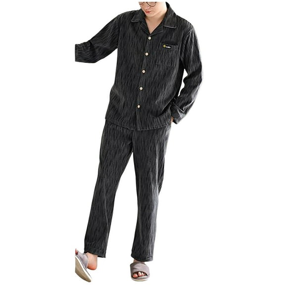 Men's Pajama Sets Trendy Long Sleeved Printed V Neck Button Loose Set Plus Size Mens Pjs Sets
