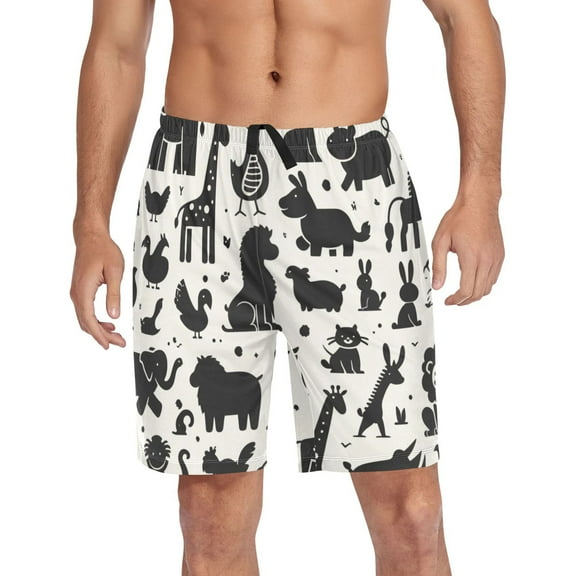 Men's Pajama Shorts Bottoms with Pockets Soft Lightweight Lounge Sleep Wear Animal Silhouettes