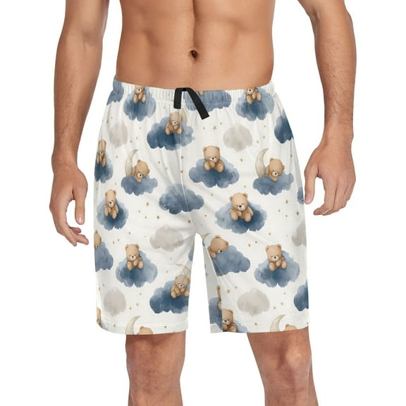 Men's Pajama Shorts Bottoms with Pockets Soft Lightweight Lounge Sleep Wear Bears Sleep on Cloud Moon