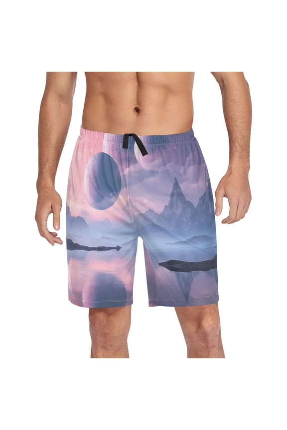Men's Pajama Shorts Bottoms with Pockets Soft Lightweight Lounge Sleep Wear Beautiful Alien Landscape