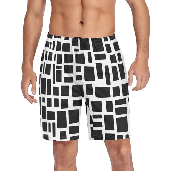 Men's Pajama Shorts Bottoms with Pockets Soft Lightweight Lounge Sleep Wear Black Different Rectangular