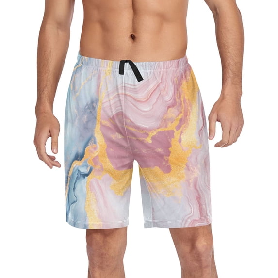 Men's Pajama Shorts Bottoms with Pockets Soft Lightweight Lounge Sleep Wear Blue Pink Yellow Marble