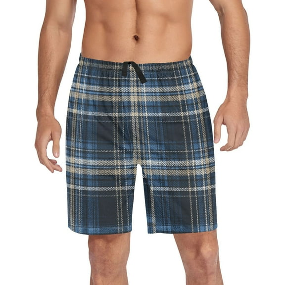 Men's Pajama Shorts Bottoms with Pockets Soft Lightweight Lounge Sleep Wear Blue Scottish Tartan