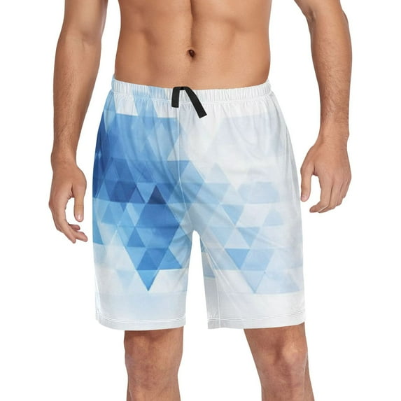 Men's Pajama Shorts Bottoms with Pockets Soft Lightweight Lounge Sleep Wear Blue and White Geometric