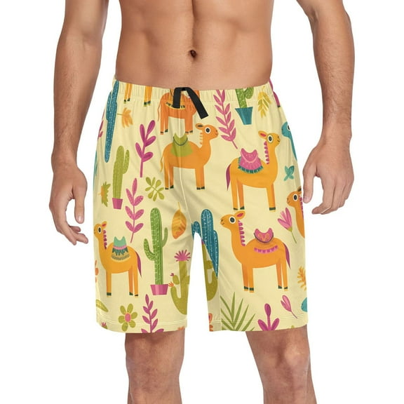 Men's Pajama Shorts Bottoms with Pockets Soft Lightweight Lounge Sleep Wear Cactus Camel Leaf