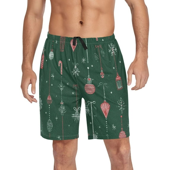 Men's Pajama Shorts Bottoms with Pockets Soft Lightweight Lounge Sleep Wear Candy Canes Snow Lanterns