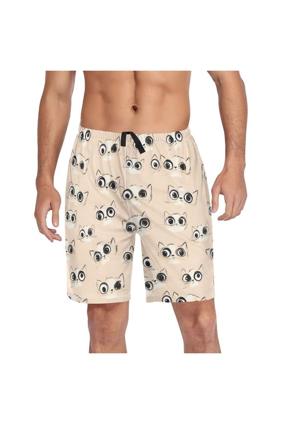 Men's Pajama Shorts Bottoms with Pockets Soft Lightweight Lounge Sleep Wear Cartoon Cute Cat Eye