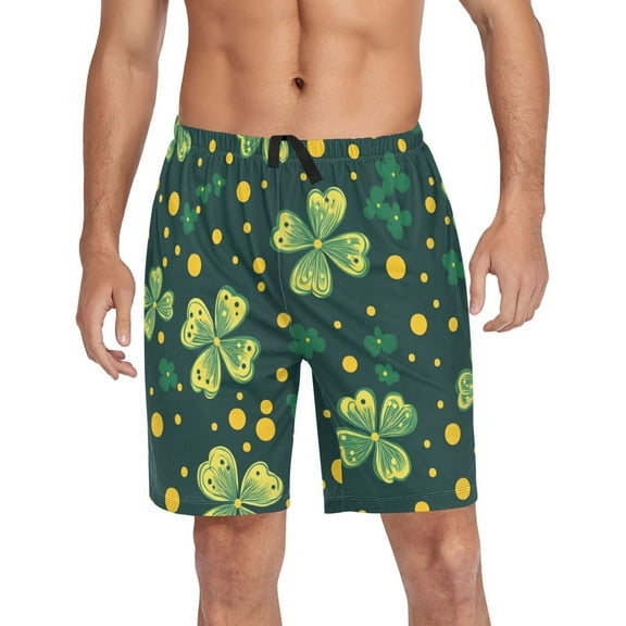 Men's Pajama Shorts Bottoms with Pockets Soft Lightweight Lounge Sleep Wear Clover and Dots