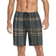 thumbnail image 1 of Men's Pajama Shorts Bottoms with Pockets Soft Lightweight Lounge Sleep Wear Dark Green Brown Tartan, 1 of 6