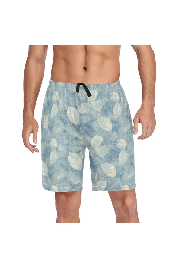 Men's Pajama Shorts Bottoms with Pockets Soft Lightweight Lounge Sleep Wear Hand Drawn Leaf