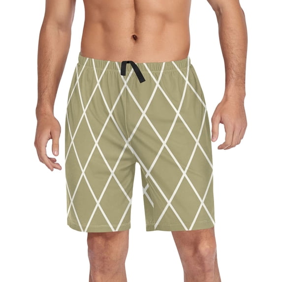 Men's Pajama Shorts Bottoms with Pockets Soft Lightweight Lounge Sleep Wear Olive Brown Block